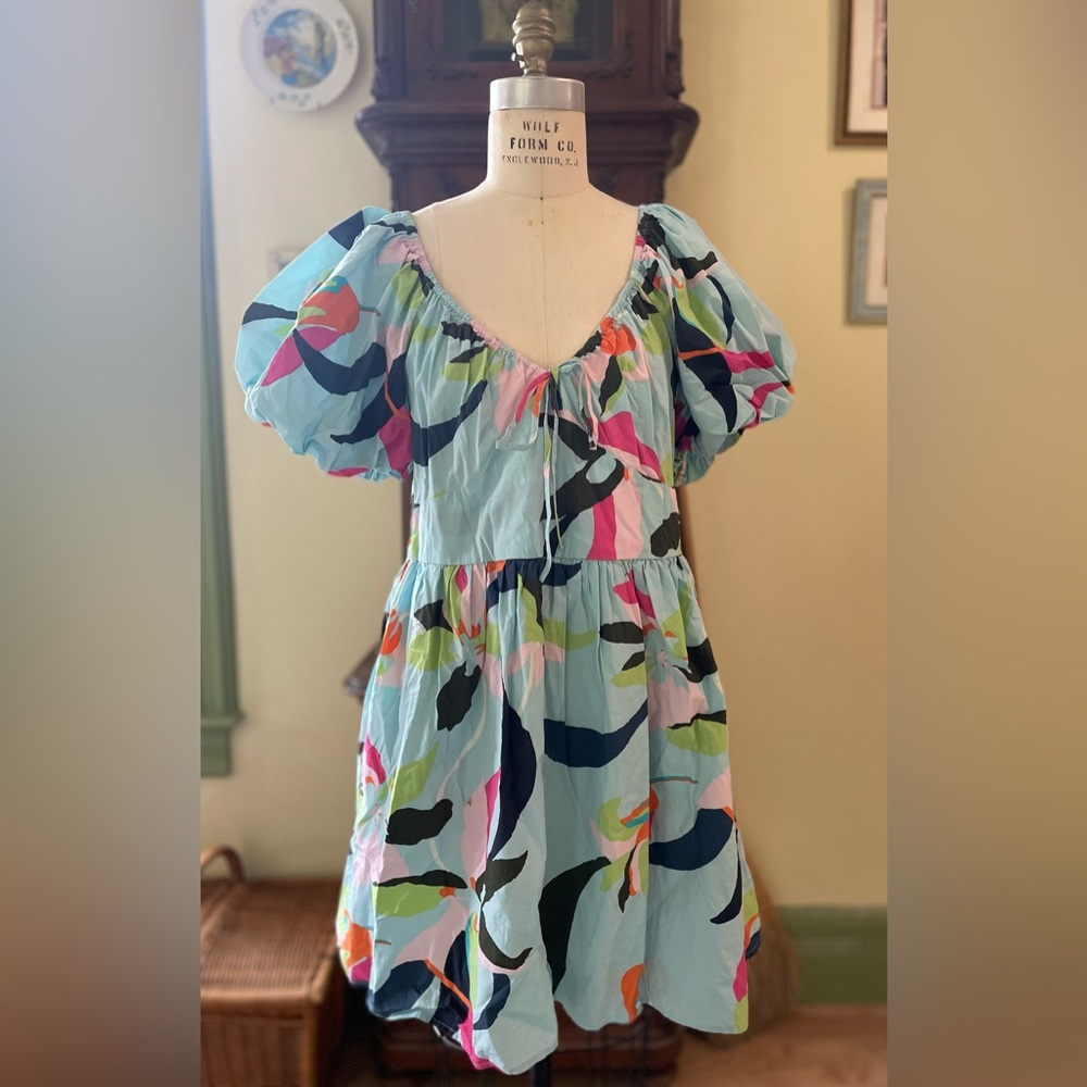 EUC A New Day Target Puff Sleeve Blue Floral Mini Dress